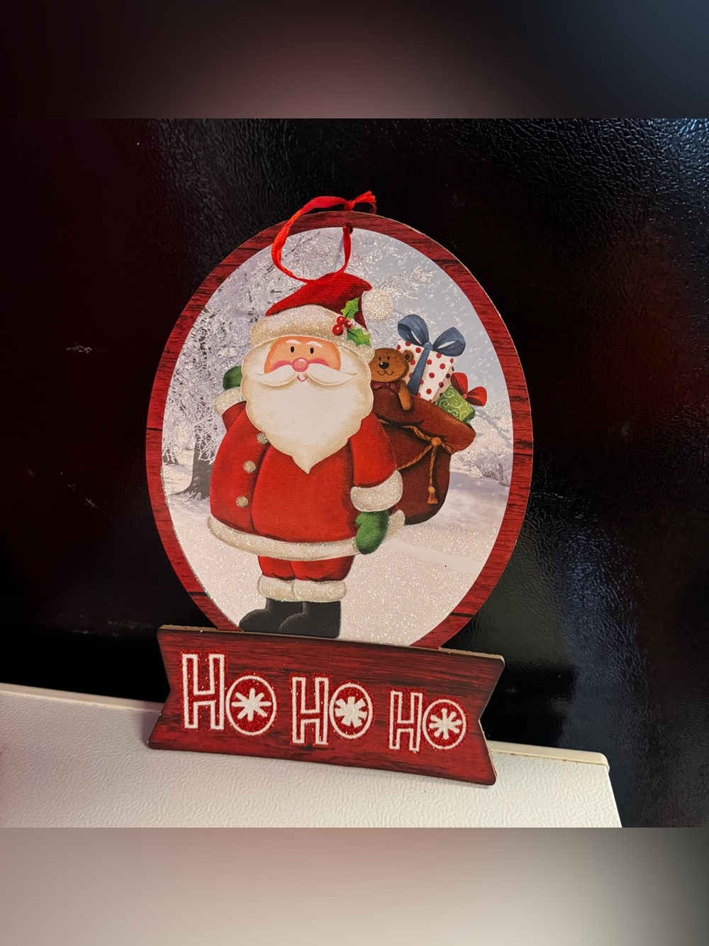 Festive Santa 'Ho Ho Ho' Holiday Ornament Sign
